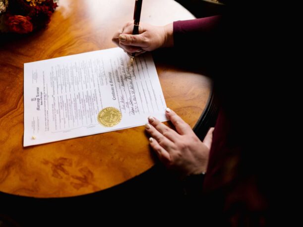 Stone Chalet Wedding Certificate Signing Elopement