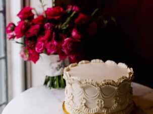 Bouquet and Wedding Cake Elopement Stone Chalet