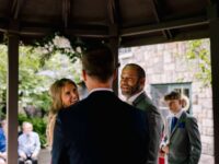 Casie and Kevin Ceremony Gazebo Stone Chalet