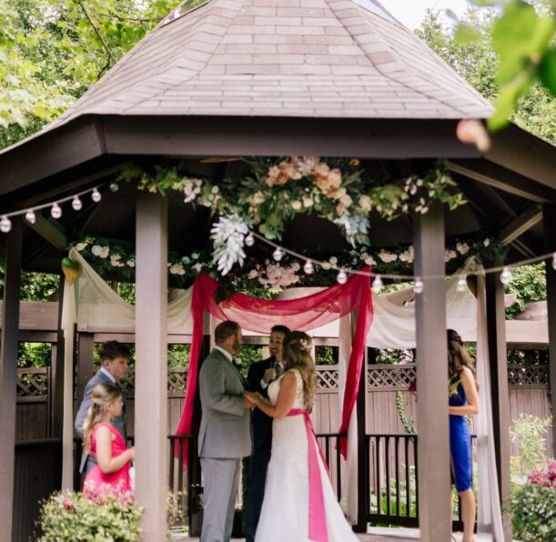 Casie and Kevin Elopement Gazebo Ceremony Stone Chalet